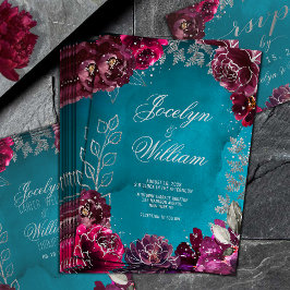Convite Para Casamento Com Aqua Teal Merlot Jewel