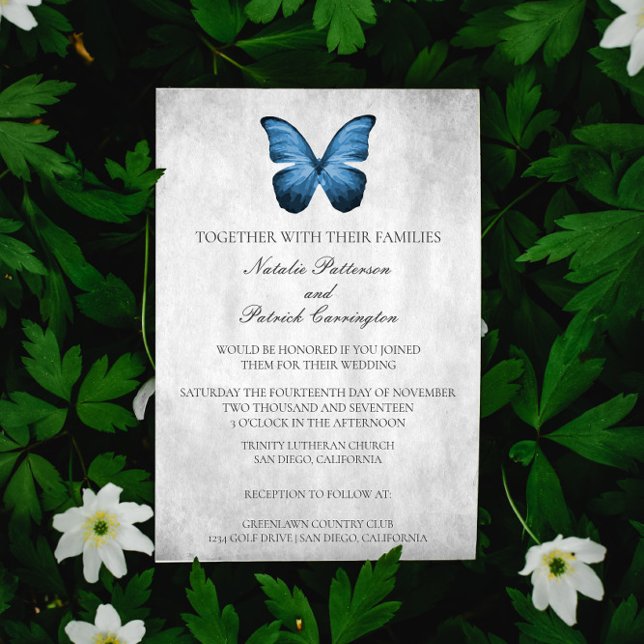 Convite para Casamento com Borboleta Azul (Blue Butterfly Wedding Invitation)