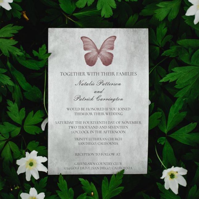 Convite para Casamento com Borboleta Rosa (Pink Butterfly Wedding Invitation)