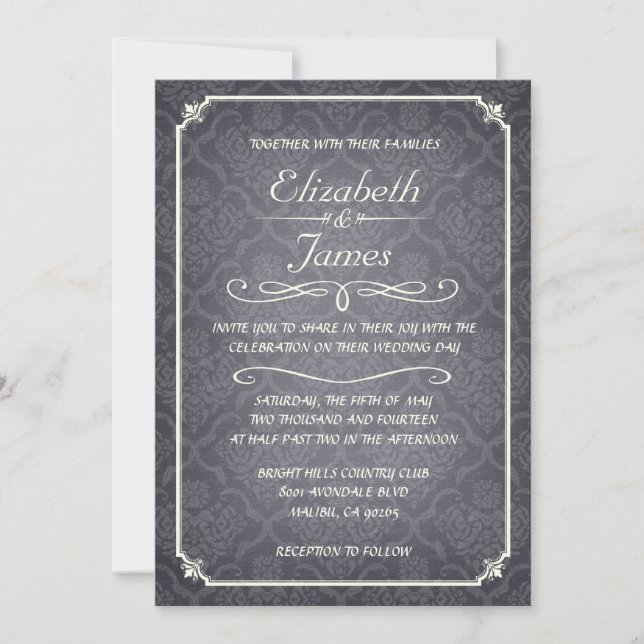 Convite para Casamento com Chalkboard de Damasco P (Frente)