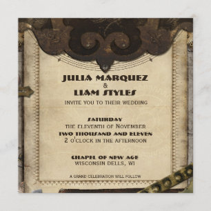 Convite para Casamento com Couro Vitoriano Steampu