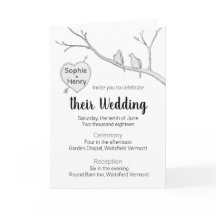 Convite para casamento com duas pombas e coração d