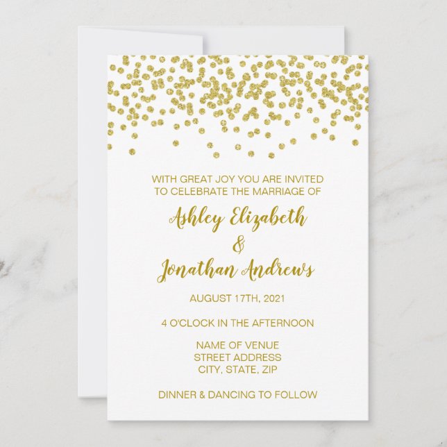 Convite para Casamento com Glitter de ouro (Frente)