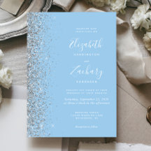 Convite Para Casamento Com Glitter De Prata Azul P