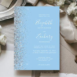 Convite Para Casamento Com Glitter De Prata Azul P