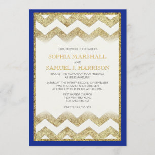 Convite para Casamento com Glitter Dourado Chevron