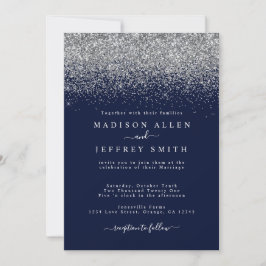 Convite para Casamento com Glitter marinho Azul e 