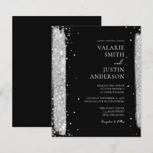 Convite para Casamento com Glitter Negro e Silver