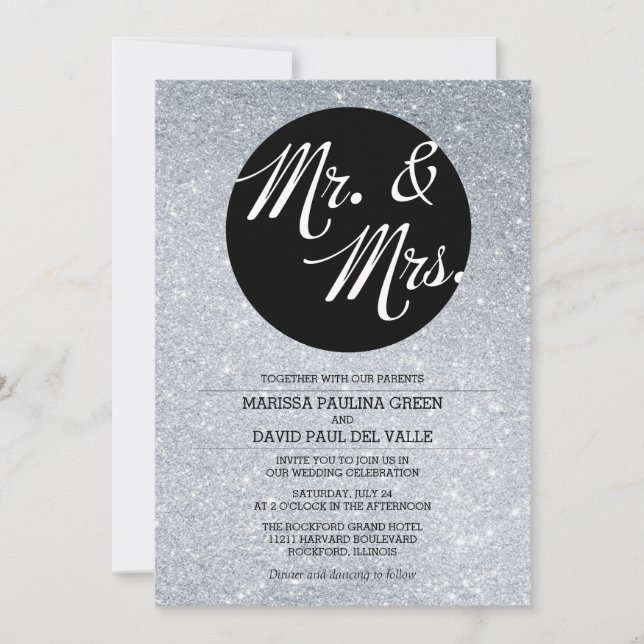 Convite para Casamento com Glitter Silver (Frente)