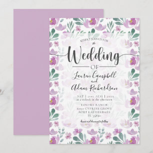 Convite para Casamento com Púrpura, Cor-de-Aquarel