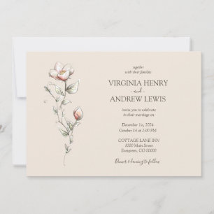 Convite para Casamento com rosa de Aquarela