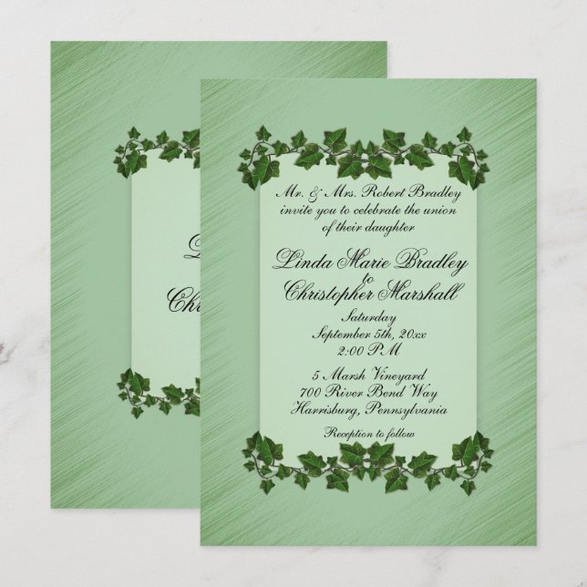 Convite para Casamento com Shimmer Verde (Frente/Verso)