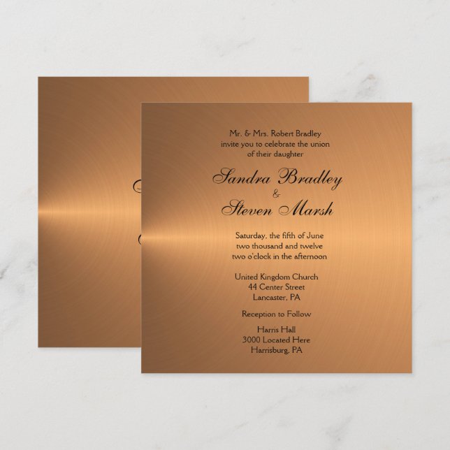 Convite para Casamento com Shine de Cobre (Frente/Verso)