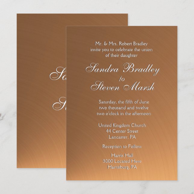 Convite para Casamento com Shine de Cobre (Frente/Verso)