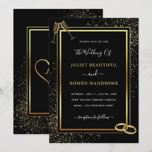 Convite para Casamento com Sparkle Preto e Dourado