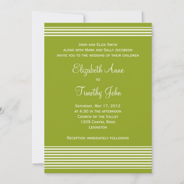 Convite para Casamento com Striping Verde e Branco (Frente)