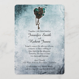Convite para Casamento com Teal Heart Steampunk
