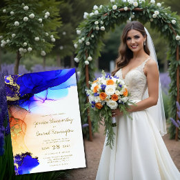 Convite para Casamento com Tinta Dourada Azul