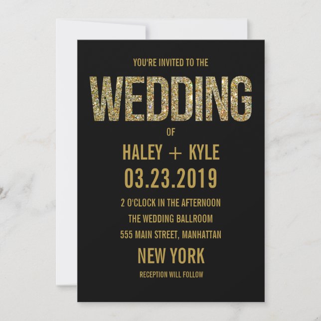 Convite Para Casamento Com Tipografia Dourada E Tí (Frente)