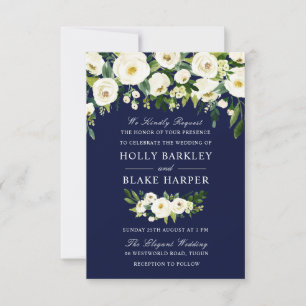 Convite para Casamento com Verde Floral Marinho e 