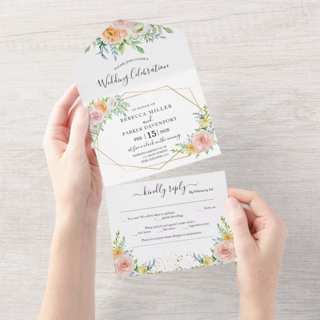 Convite para casamento cor-de-rosa com borrão form (Aba destacável)