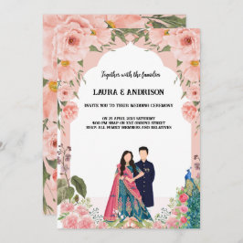 convite para casamento cor-de-rosa e branca