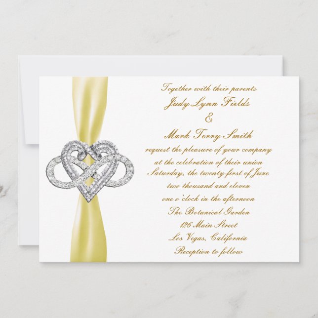 Convite para Casamento Coração Infinito Amarelo (Frente)