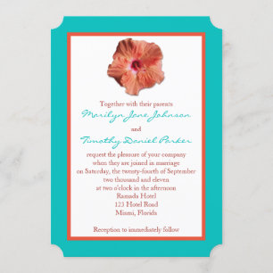 Convite para Casamento Coral Hibiscus e Aqua II