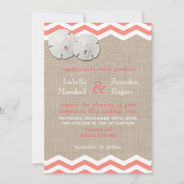 Convite para Casamento Coral Sand Dollar & Chevron