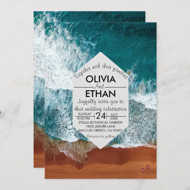 Convite para Casamento Costeiro Azul marinho Cláss (Frente/Verso)