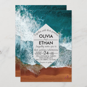 Convite para Casamento Costeiro Azul marinho Cláss