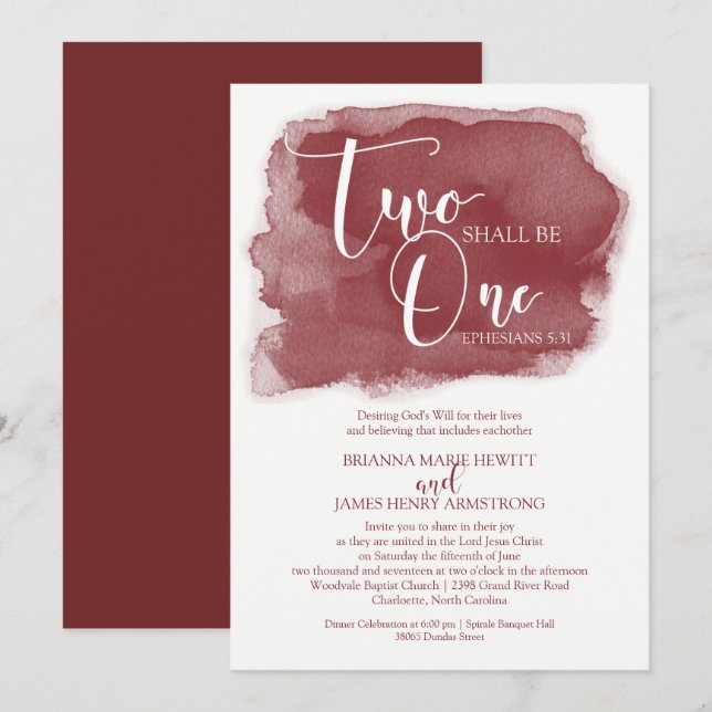 Convite para Casamento Cristão - Watercolor Marsal (Frente/Verso)