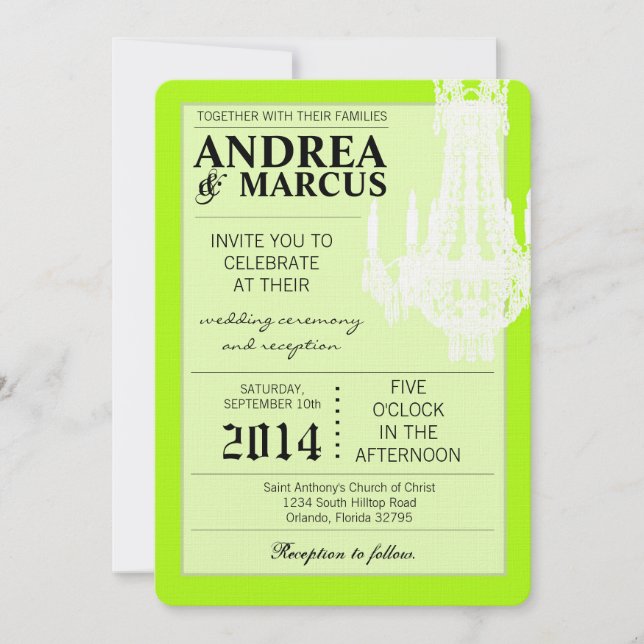 Convite para casamento Crystal Chandelier Glitz 5x (Frente)