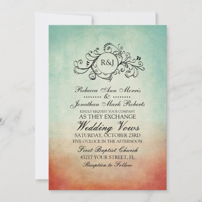 Convite para Casamento da Boêmia Vermelha e Azul (Frente)