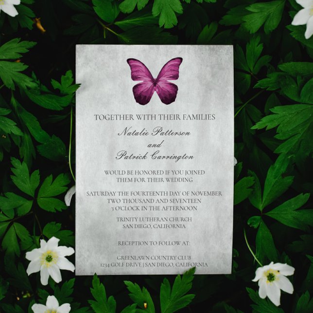 Convite para casamento da borboleta magenta (Magenta Butterfly Wedding Invitation)