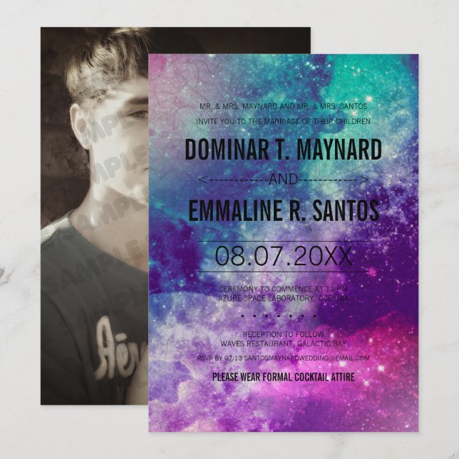Convite para casamento da Galáxia de Fumo Fotográf (Frente/Verso)