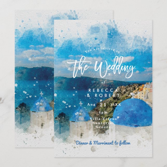 Convite para casamento da Grécia Santorini (Frente/Verso)
