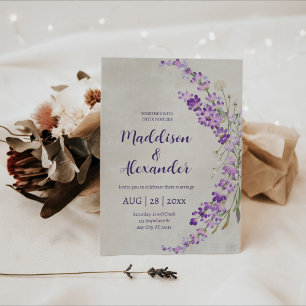 convite para casamento da lavanda floral de aquare