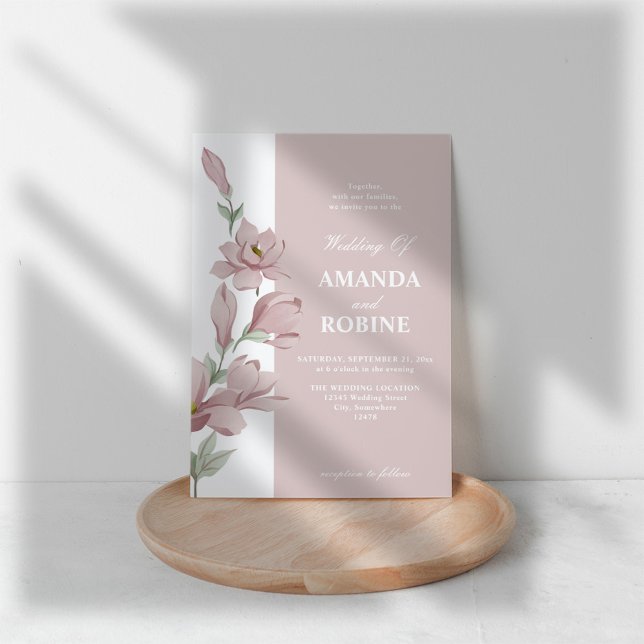 Convite para Casamento da Magnólia Rosa Elegante (Criador carregado)
