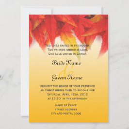 Convite para casamento da religião, folhas vermelh