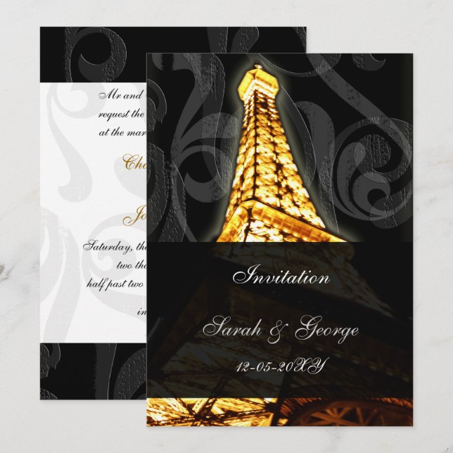 convite para casamento da Torre de Ouro Effel Pari (Frente/Verso)