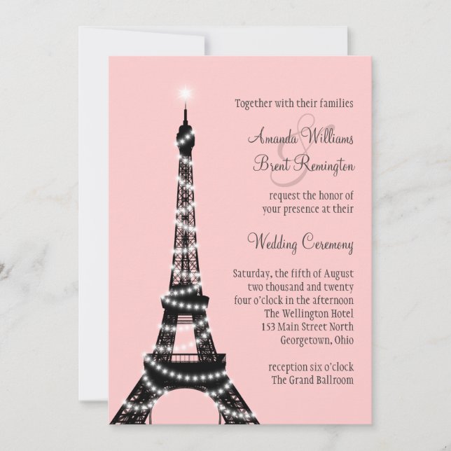 Convite para casamento da Torre Eiffel Twinkles (r (Frente)