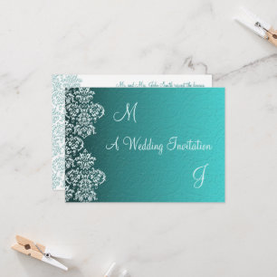 Convite para Casamento Damask Turquoise