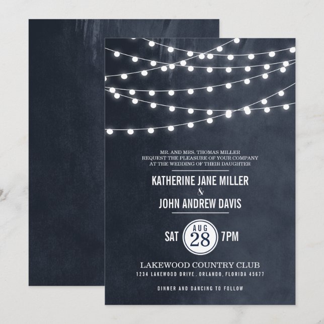 Convite para casamento das luzes azuis da meia-noi (Frente/Verso)