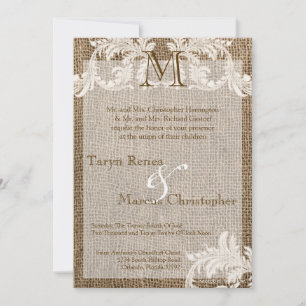 Convite para Casamento de 5x7 Burlap e Lace Monogr