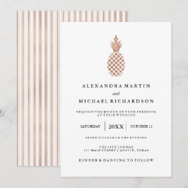 Convite para Casamento de Abacaxi Dourado Elegante