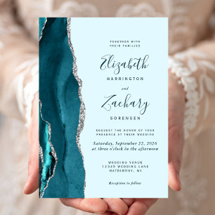 Convite para Casamento de Agata de Prata de Teal M