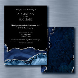 Convite para Casamento de Agato Azul Marble Elegan