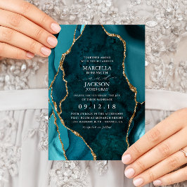 Convite para Casamento de Agato de Marble Teal e D