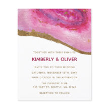 Convite para Casamento de Agato Dourado e Rosa de 